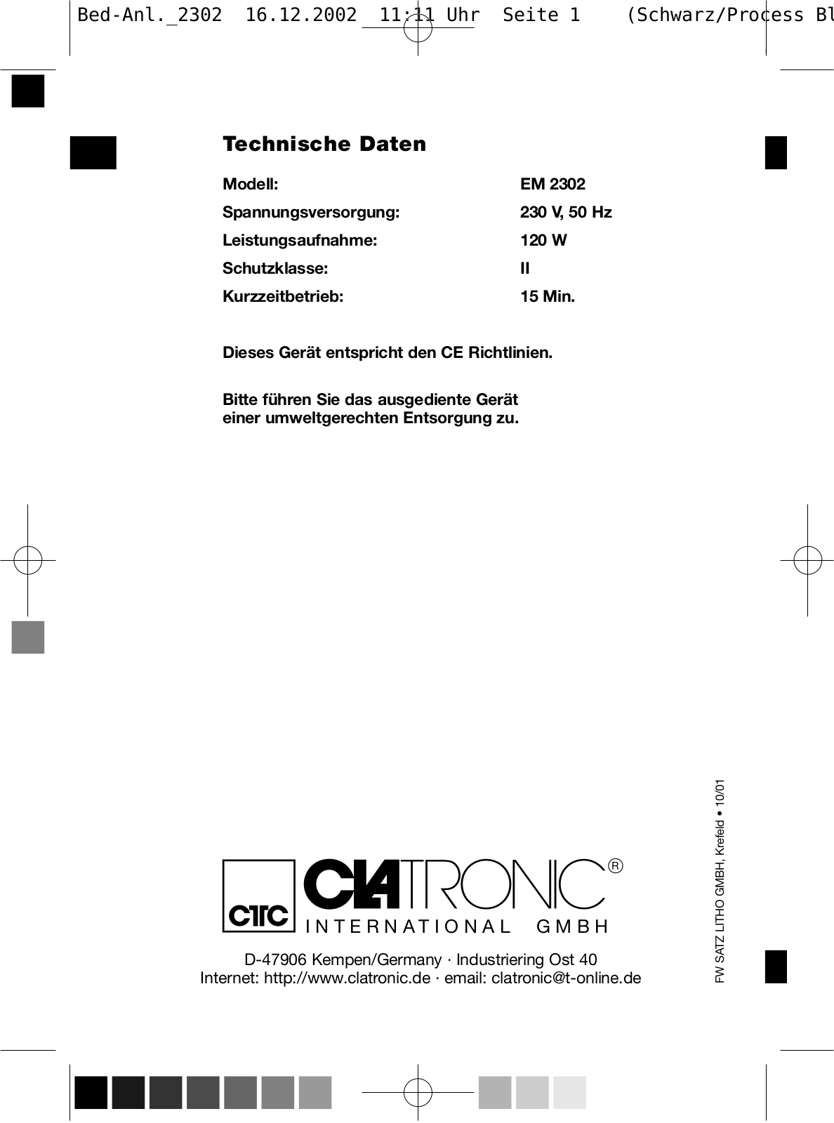 Clatronic EM 2302 User Manual