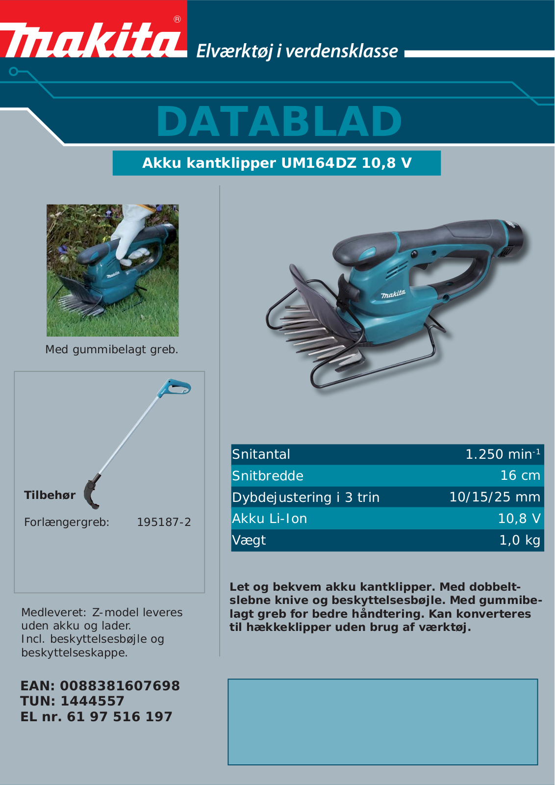 Makita UM164DZ DATASHEET