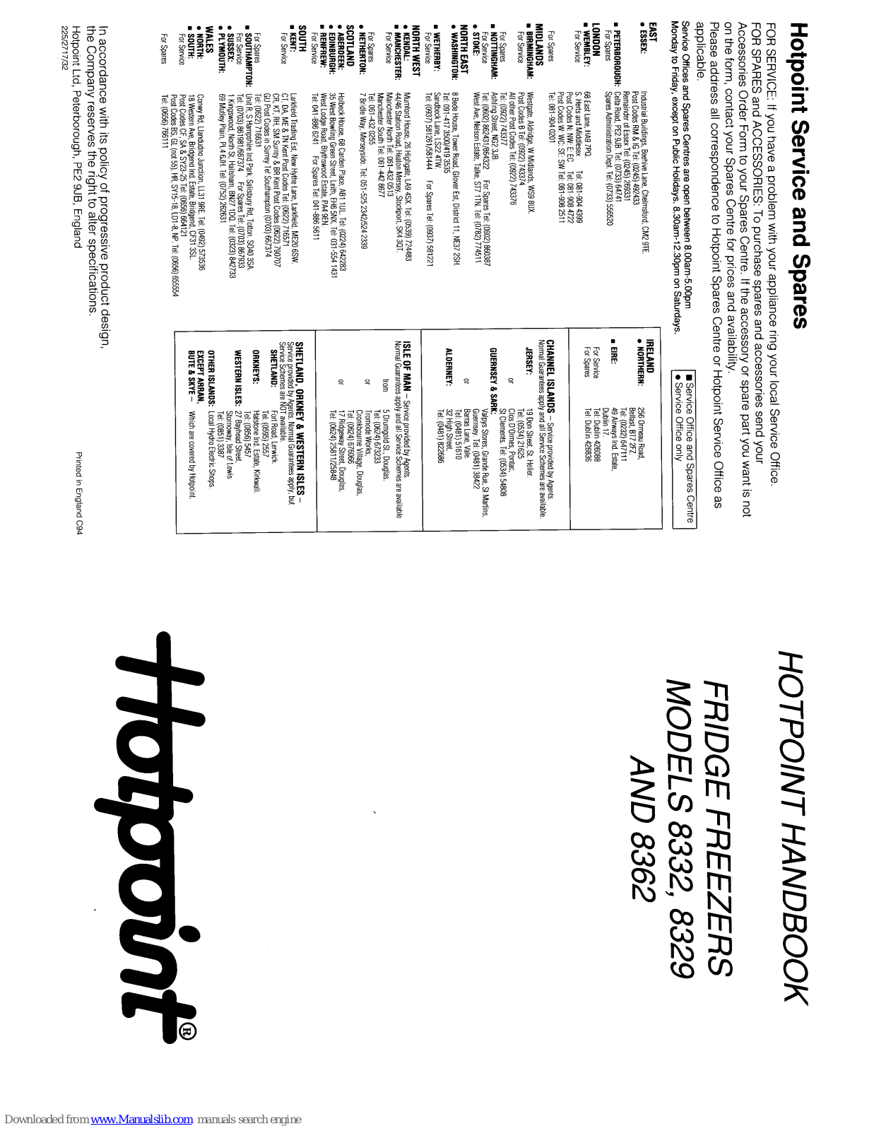 Hotpoint 8332, 8329 Handbook