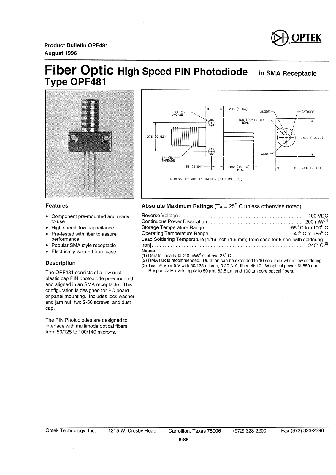 Datasheet OPF481 Datasheet (OPTEK) - ManualMachine.com