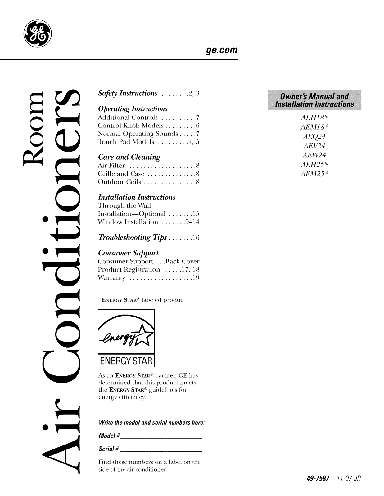 GE AEQ24DSL1 Owner’s Manual