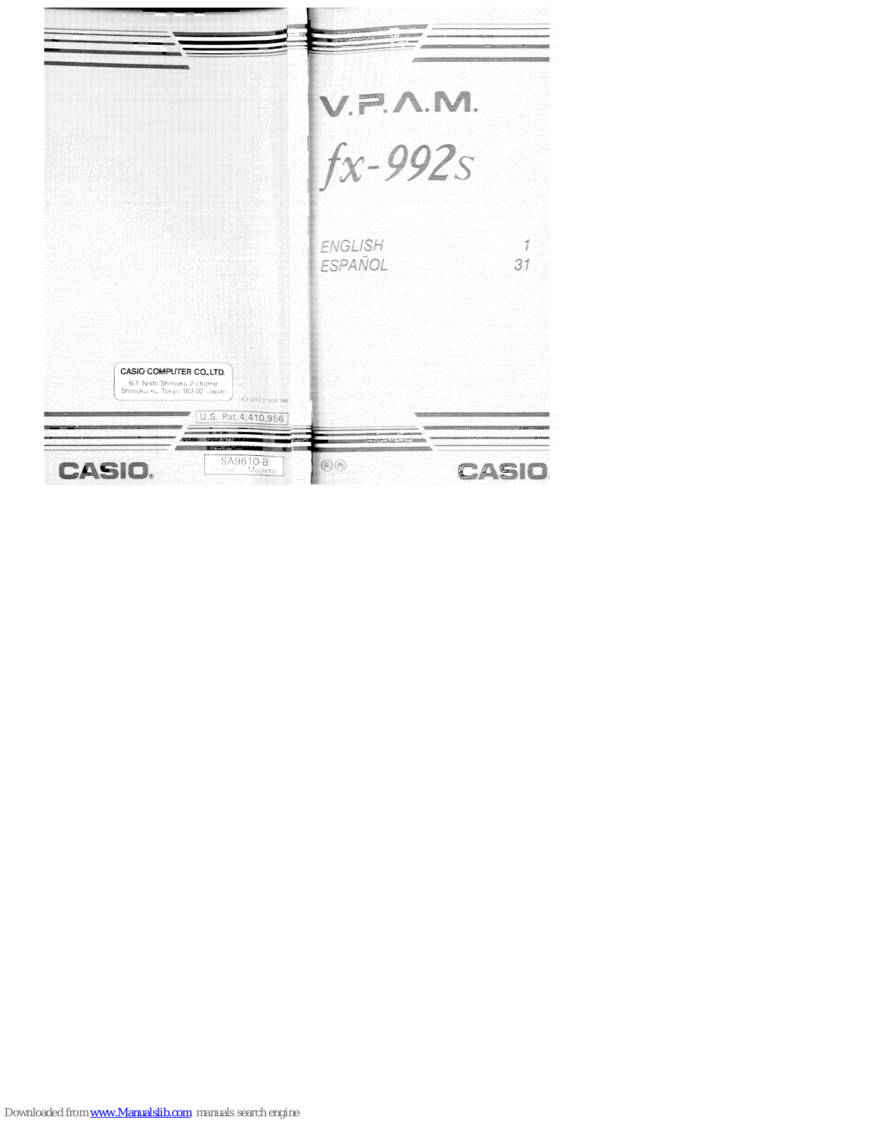 Casio V.P.A.M. fx-992S User Manual