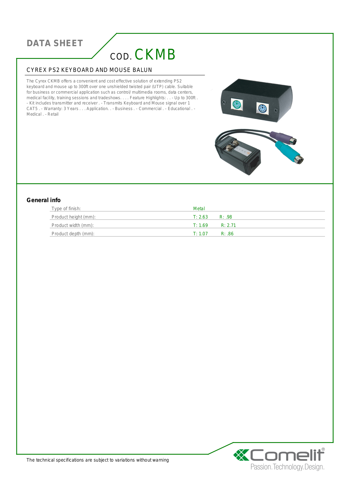 Comelit CKMB Specsheet - ManualMachine.com