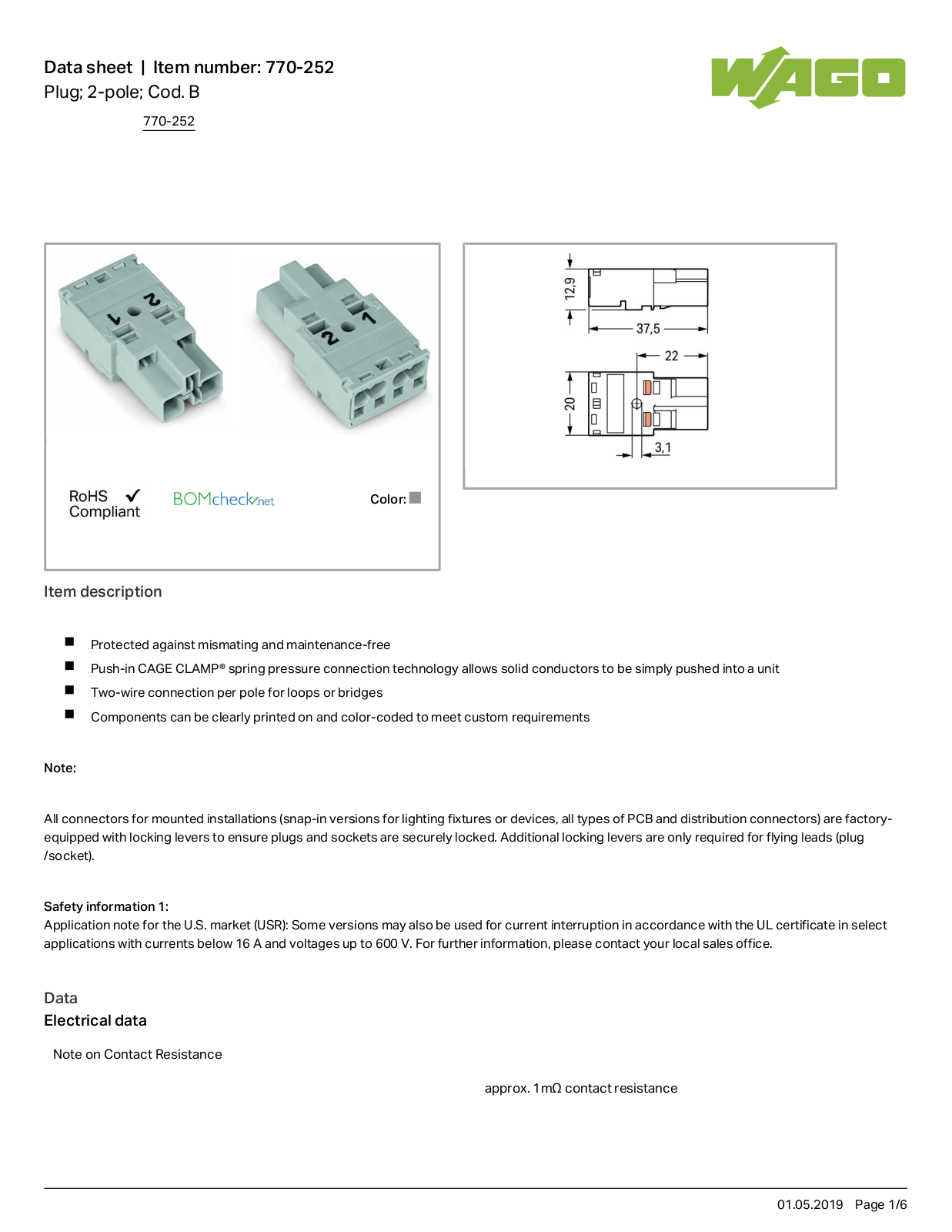 Wago 770-252 Data Sheet