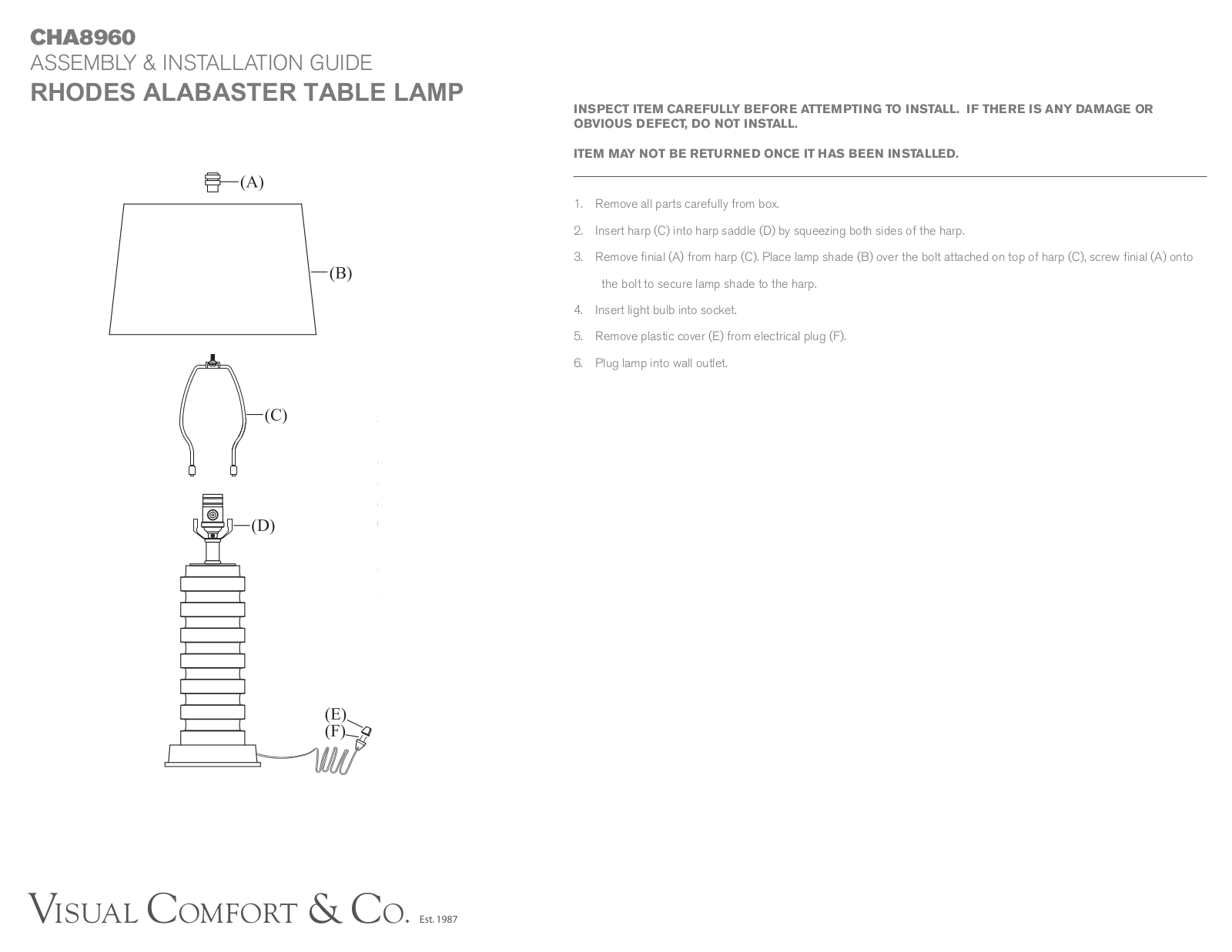 Visual Comfort CHA8960 Assembly Instructions - ManualMachine.com