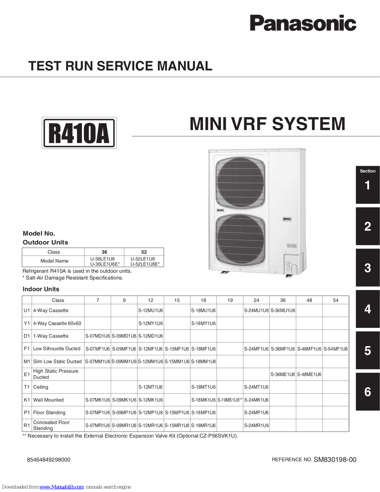 Panasonic U-52LE1U6E, S-12MU1U6, U-52LE1U6, U-36LE1U6E, S-12MY1U6 Service Manual