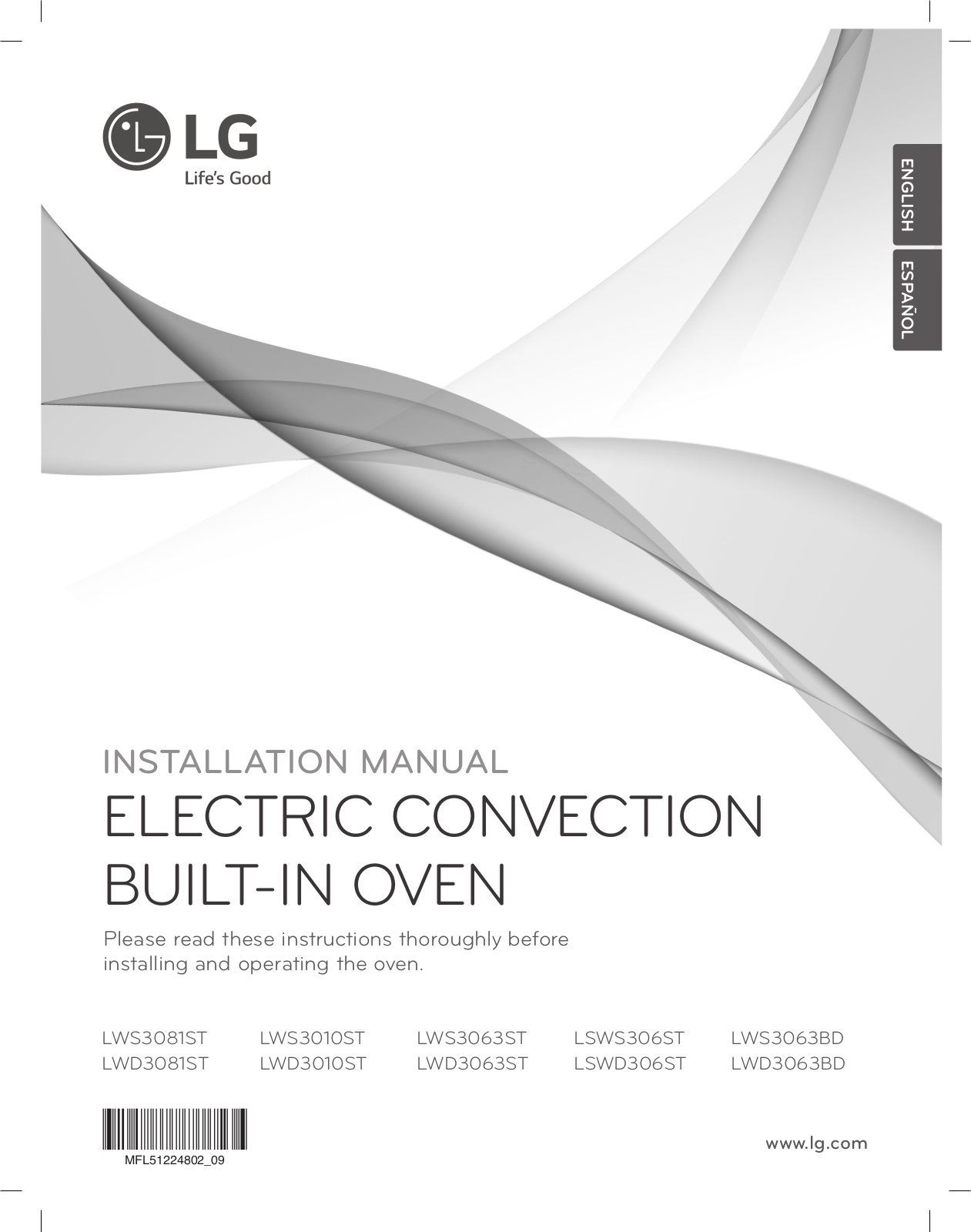 LG LWS3081ST, LWD3010ST, LWD3081STL, LWS3063ST, LWD3063ST Installation Manual