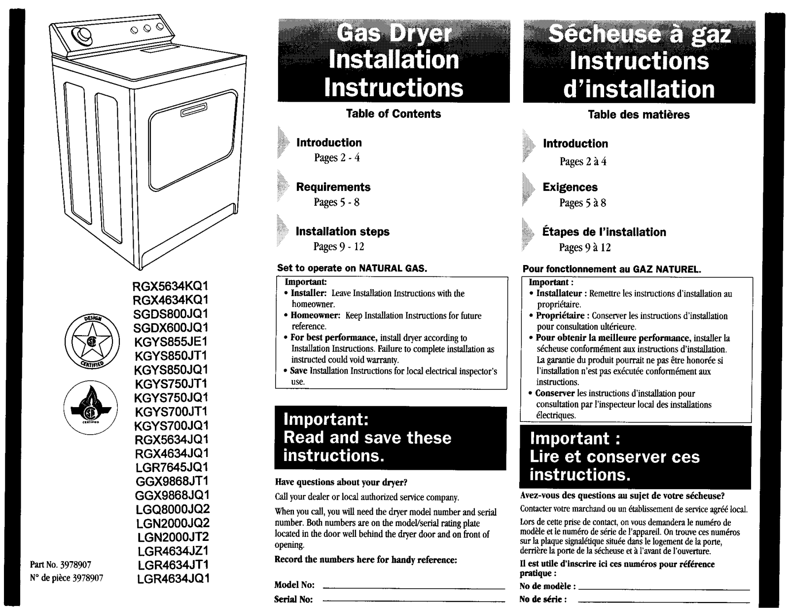 Whirlpool RGX5634JQ1, KGYS750JQ1, LGQ8000JQ2, LGN2000JQ2, GGX9868JQ1 Installation Guide - ManualMachine.com