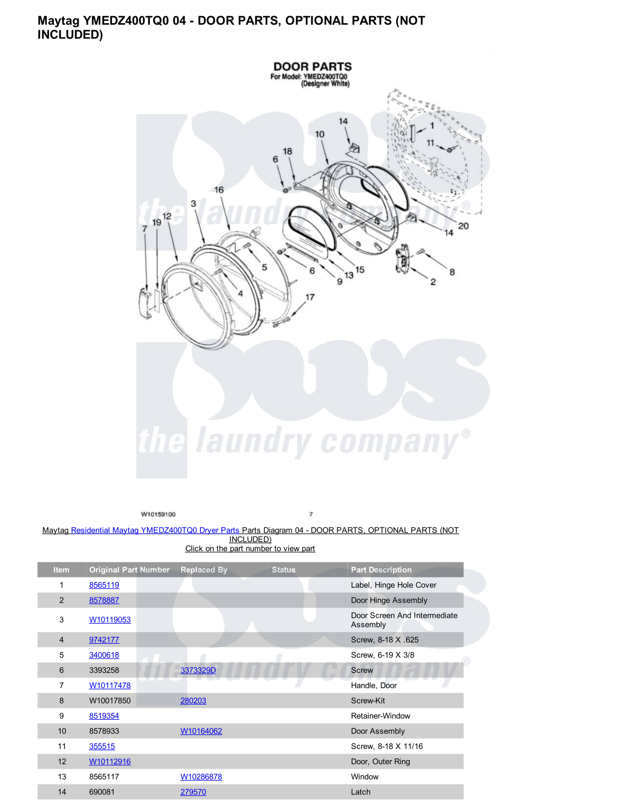 Maytag YMEDZ400TQ0 Parts Diagram