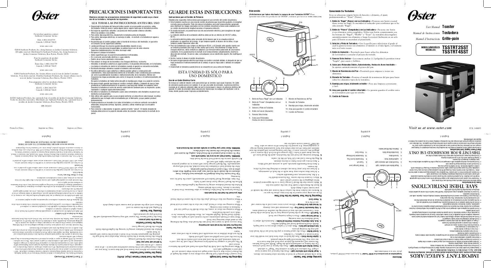 Oster 140495, TSSTRT4SST, TSSTRT2SST User Manual