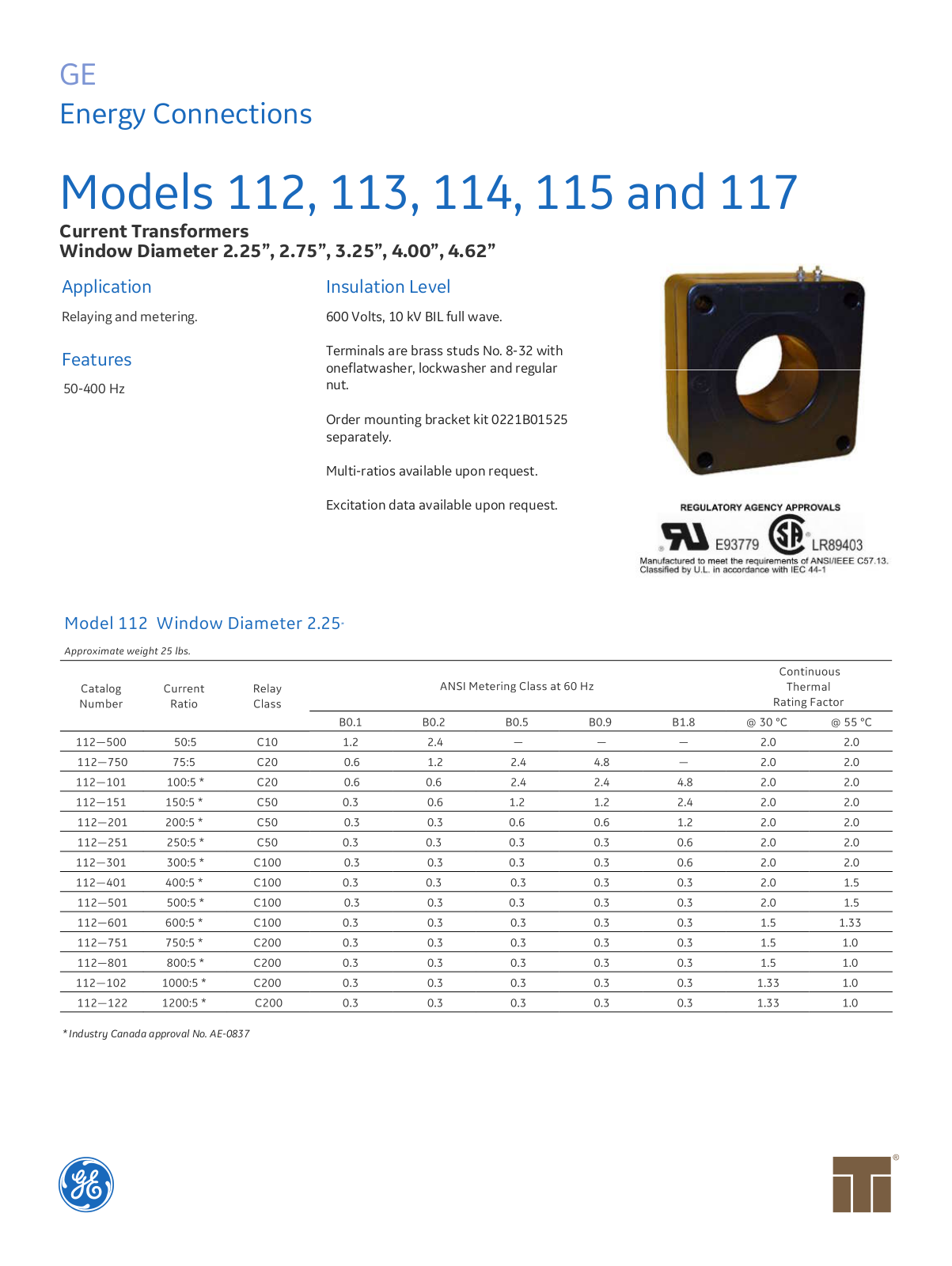 Instrument Transformer, Div of GE 112, 113, 114, 115, 117 Data Sheet