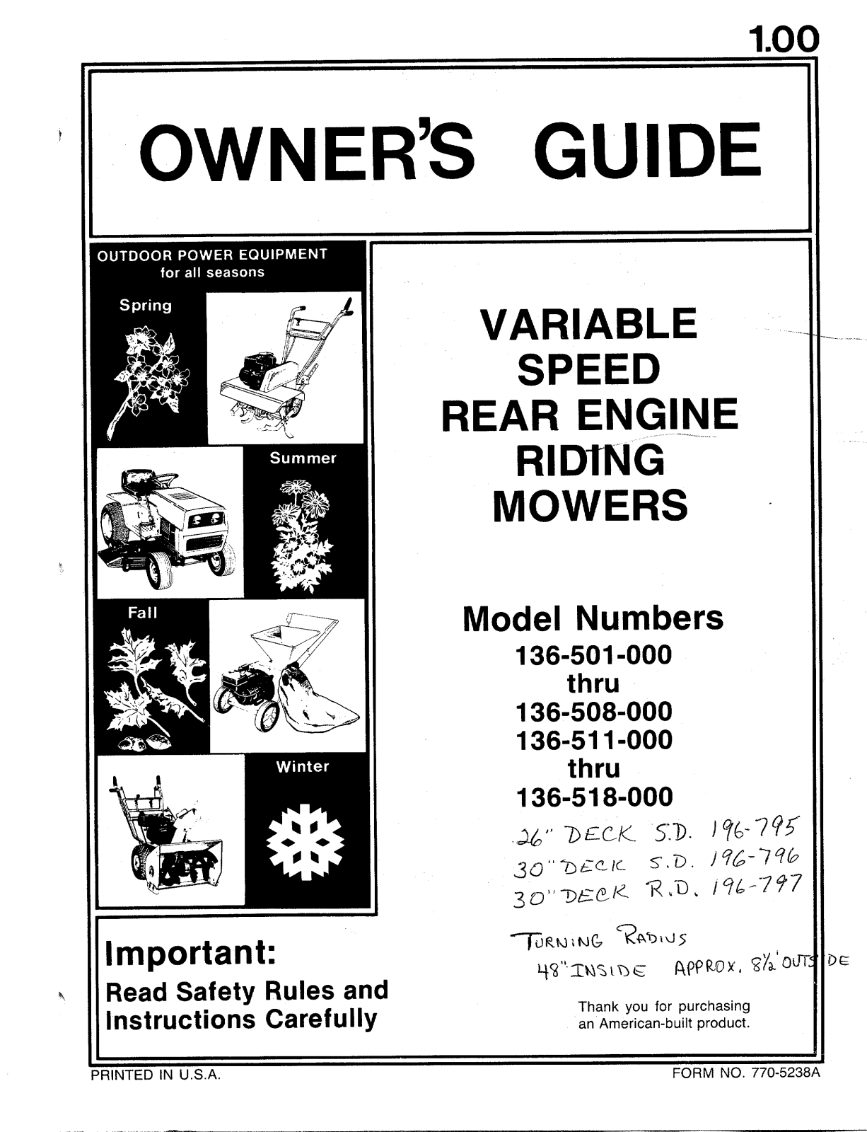 MTD 136-511-000, 136-508-000, 136-518-000, 136-501-000 User Manual