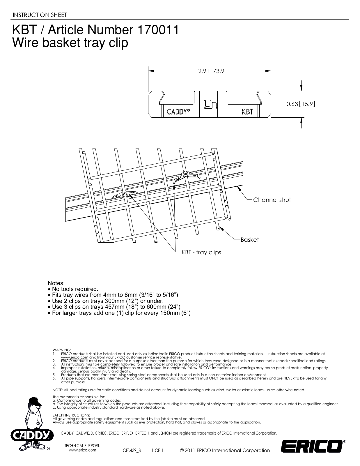 ERICO KBT Wire Basket Tray Clip User Manual