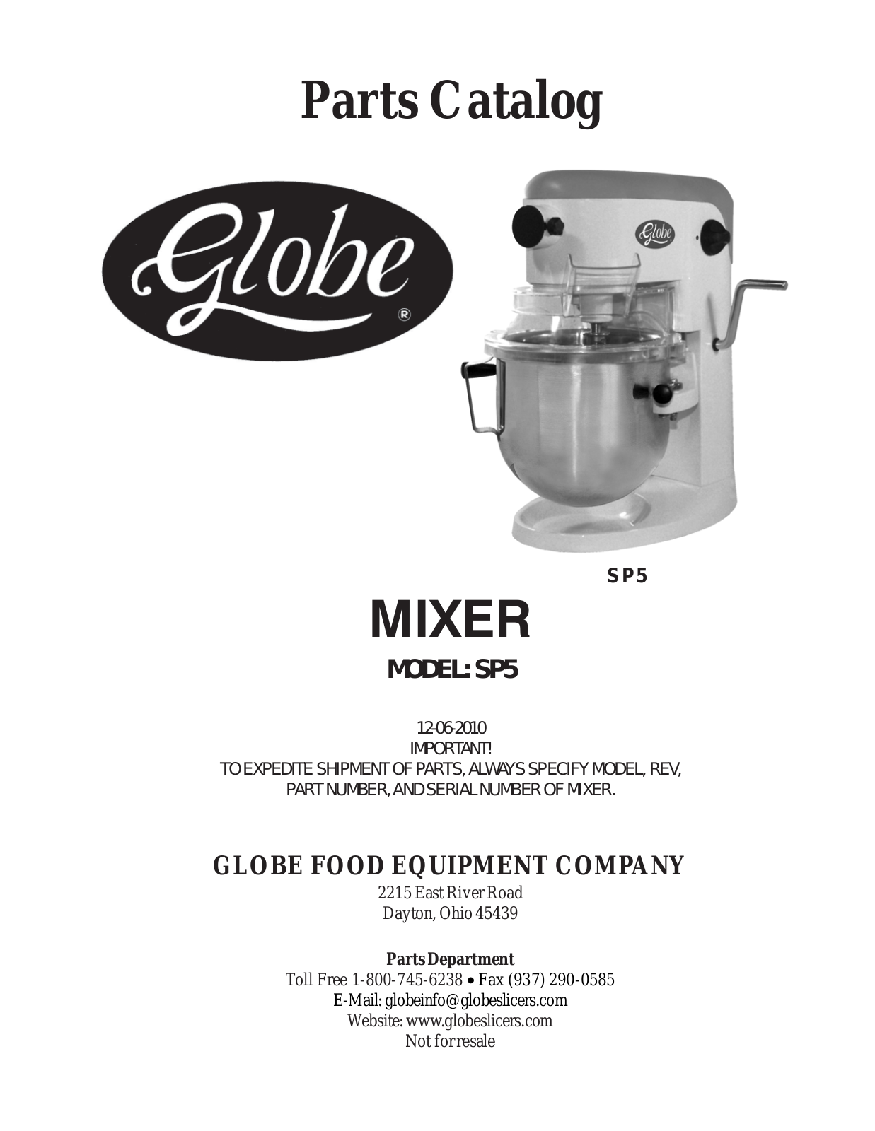 Globe Food Equipment SP5 Part Manual