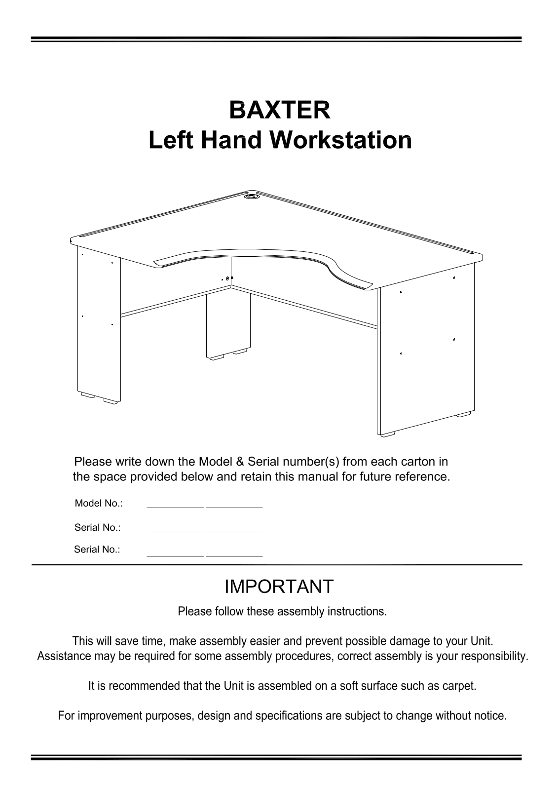 Freedom Baxter LH Workstation Assembly Instruction