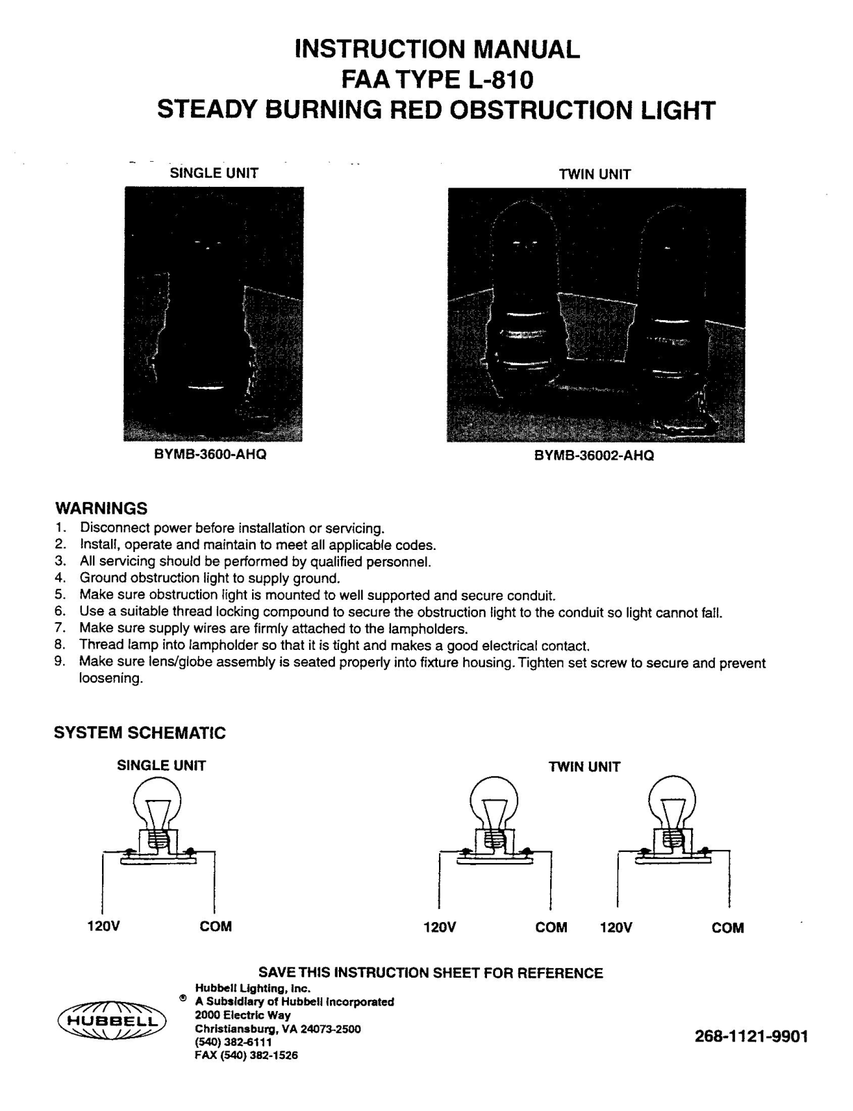 Hubbell Lighting FAA, L-810 User Manual