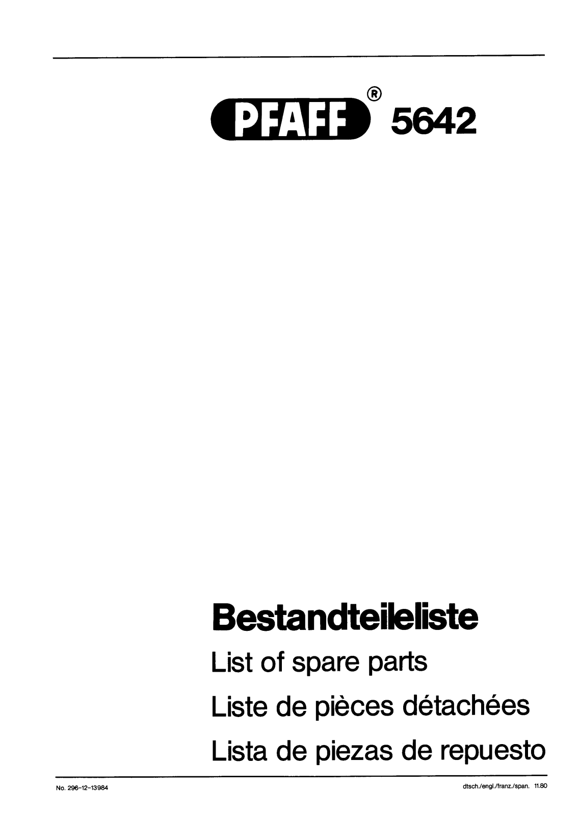 Pfaff 5642 Parts List