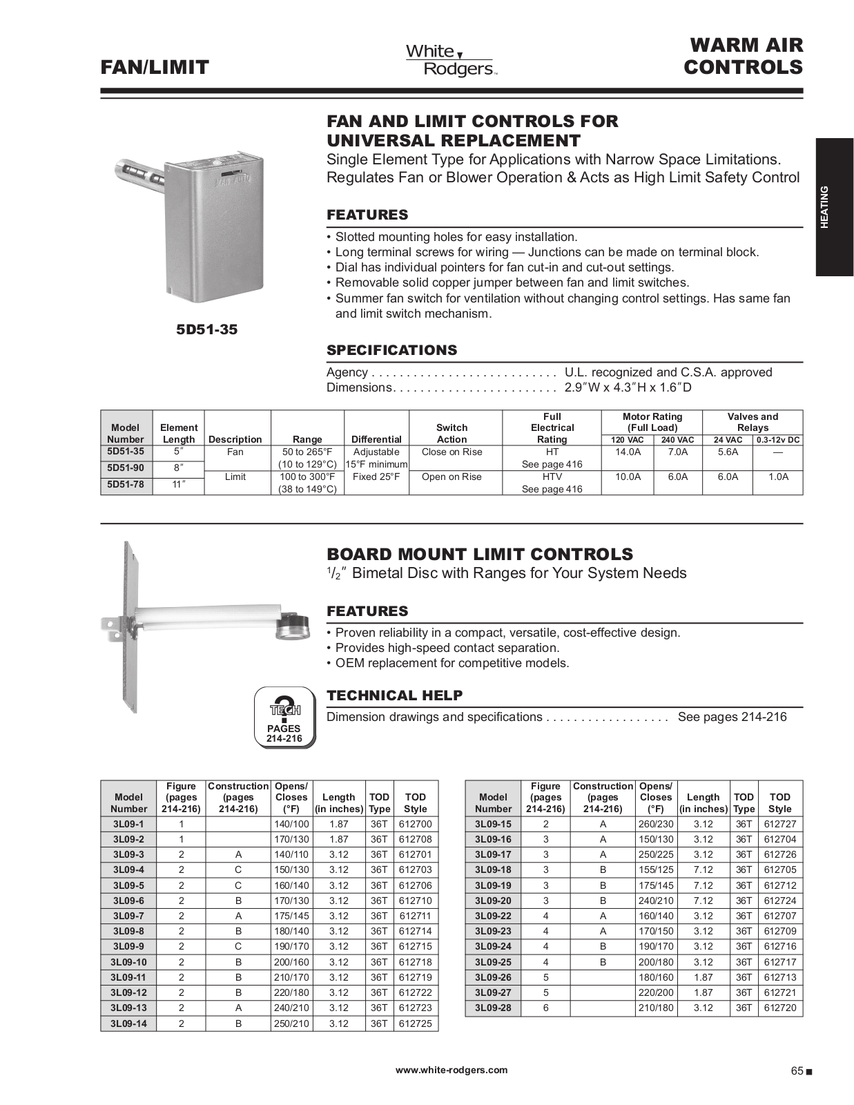 White Rodgers 5D51-35, 5D51-78, 5D51-90 Catalog Page