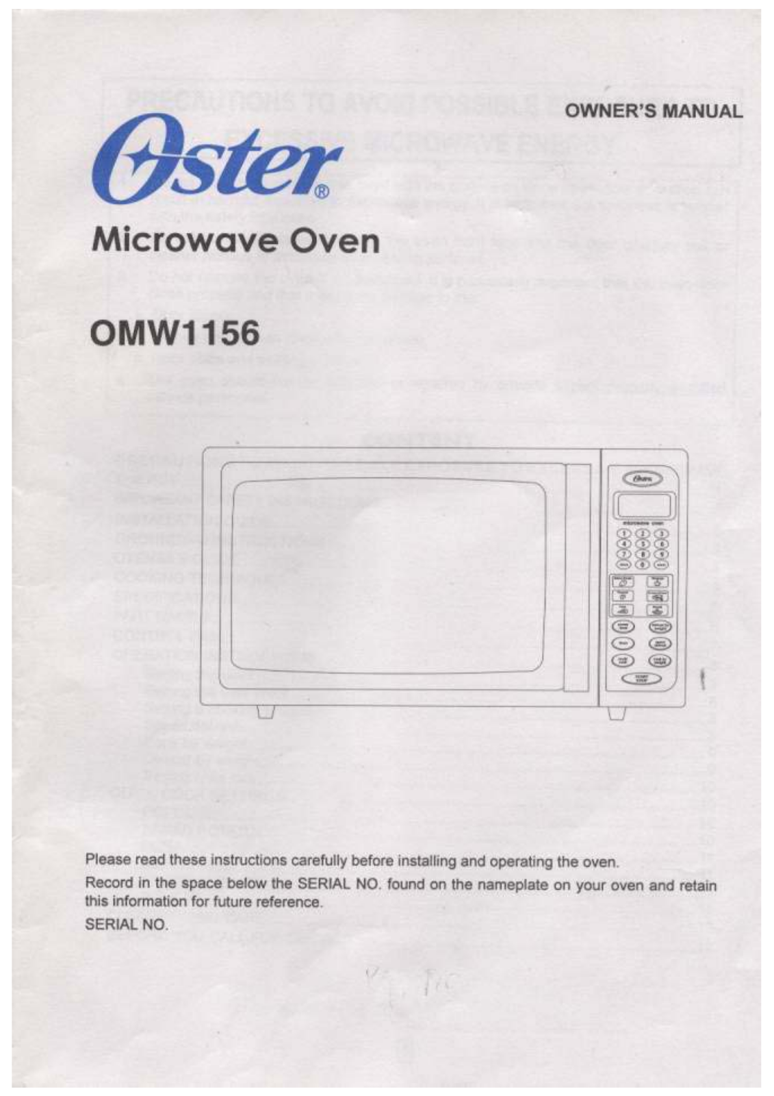 Oster OMW1156 User Manual