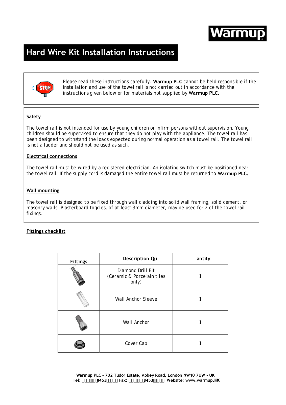 Warmup HTR Installation Instructions Manual