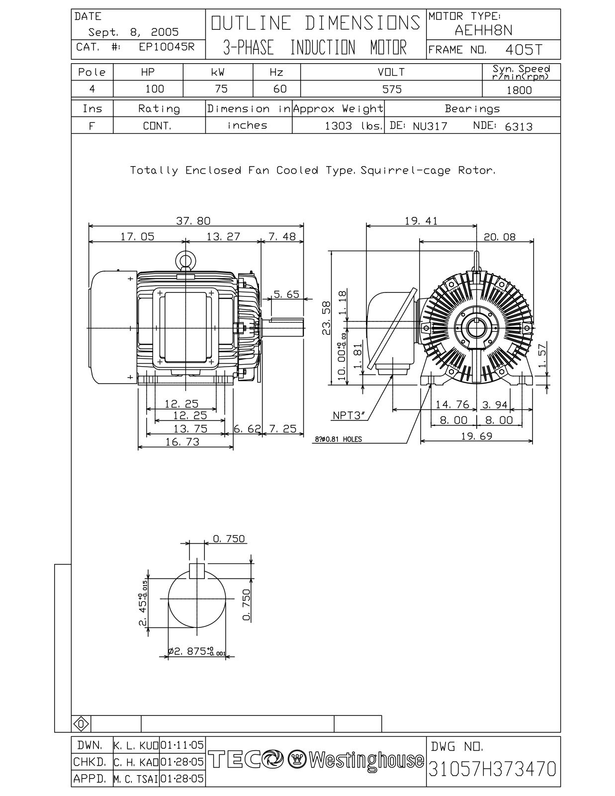 Datasheet EP10045R Reference Drawing (Teco) - ManualMachine.com