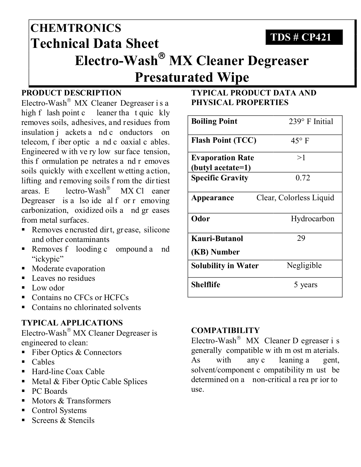 Chemtronics CP421 Data Sheet