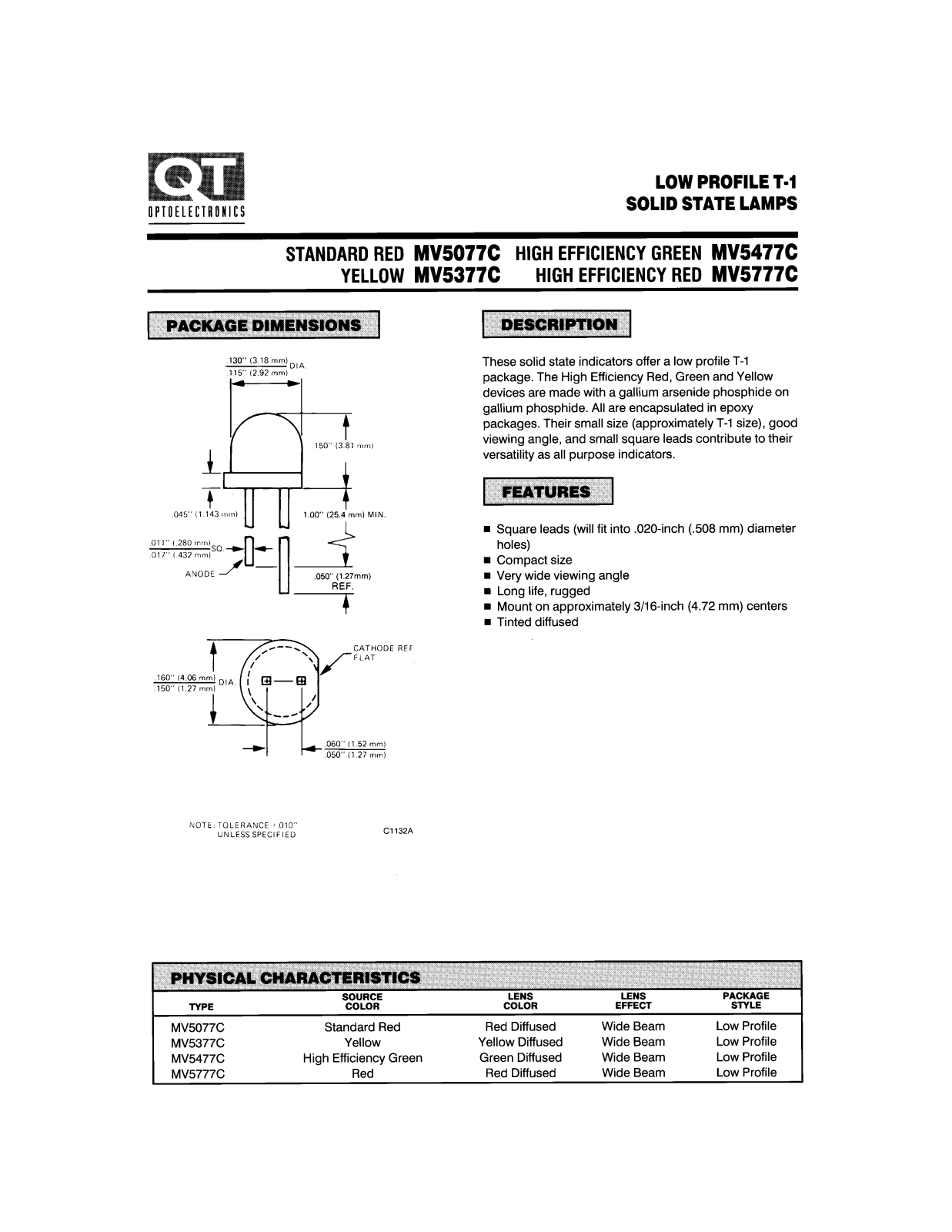 QT MV5377C, MV5777C, MV5477C, MV5077C Datasheet