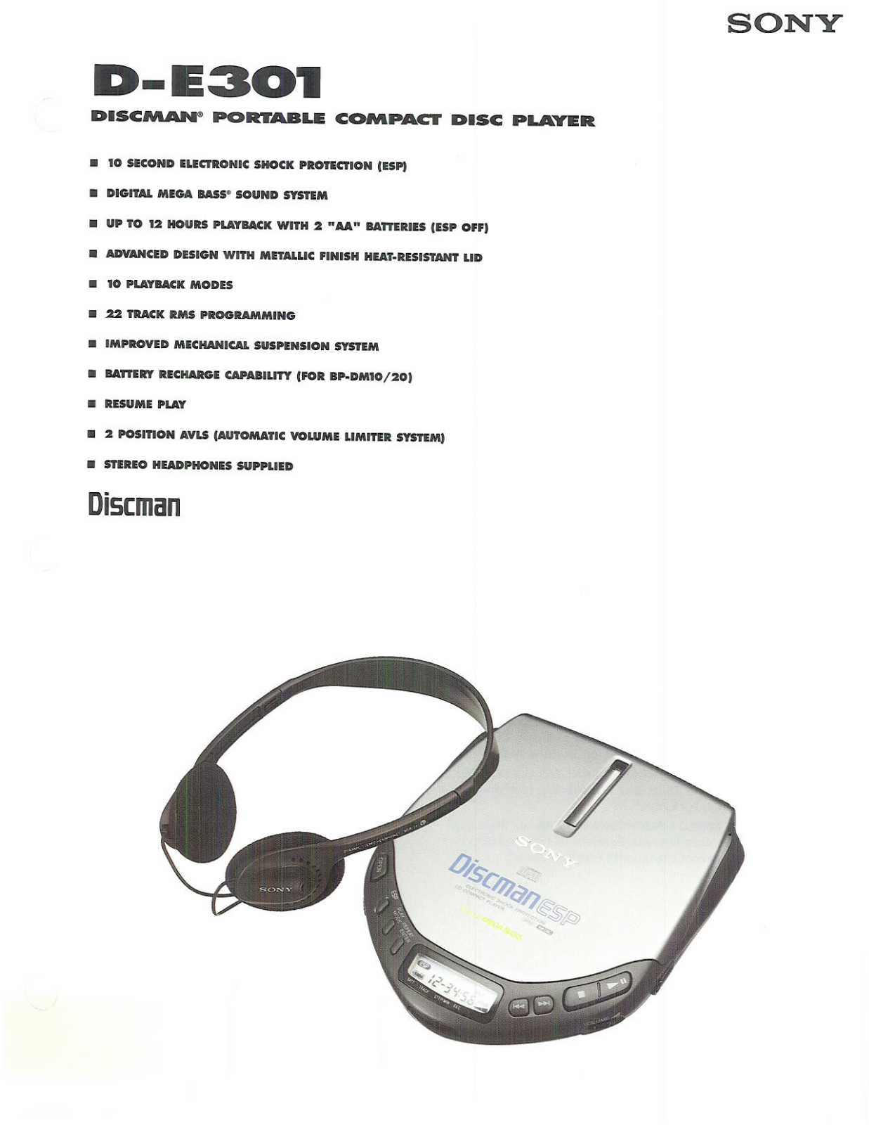 Sony Discman D-E301 Features & Specifications