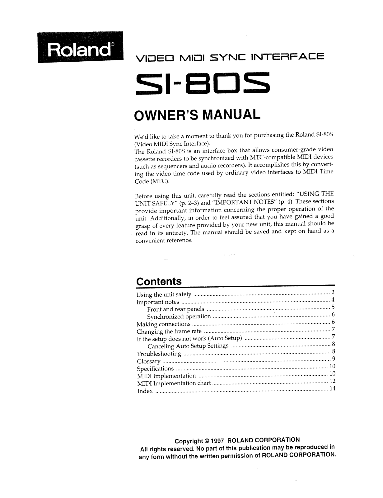Roland SI 80S Service Manual