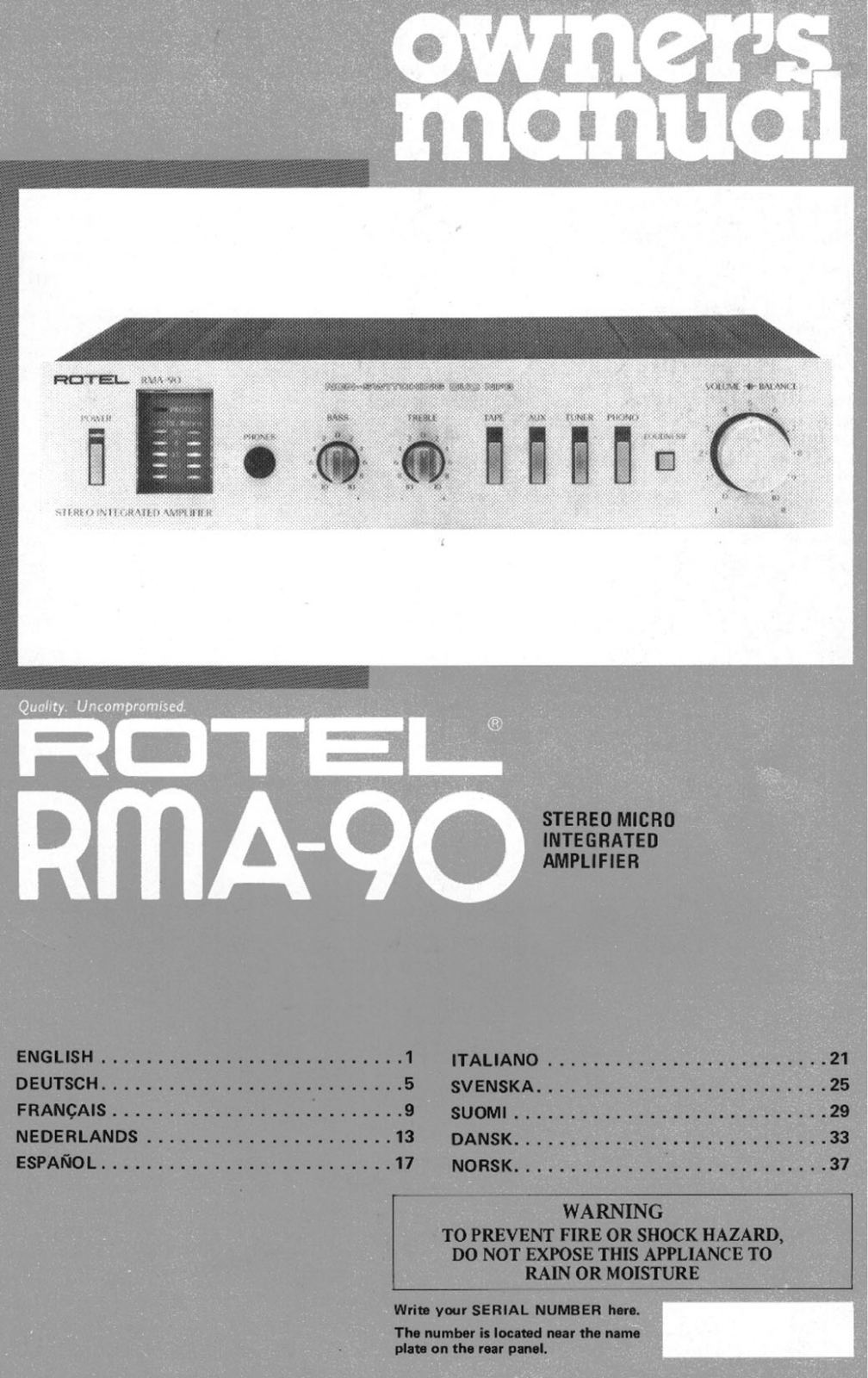 Rotel RMA-90 Owners manual