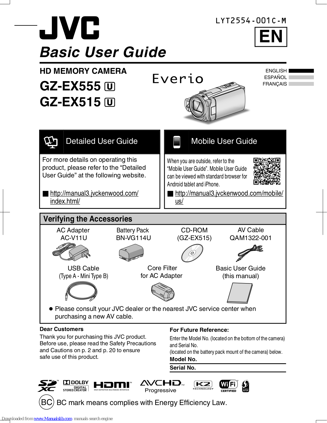 JVC Everio GZ-EZ555, Everio GZ-EZ515, Everio GZ-E505 User Manual