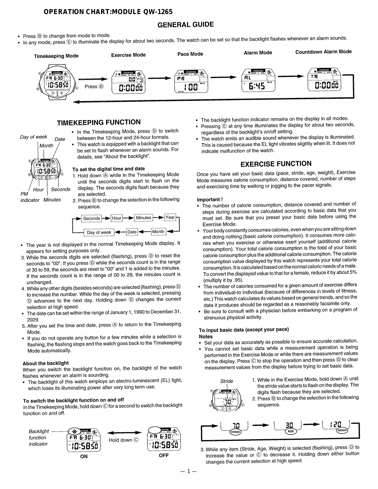 Casio 1265 Owner's Manual
