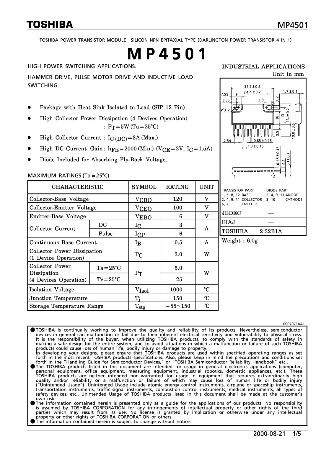 Toshiba MP4501 Datasheet