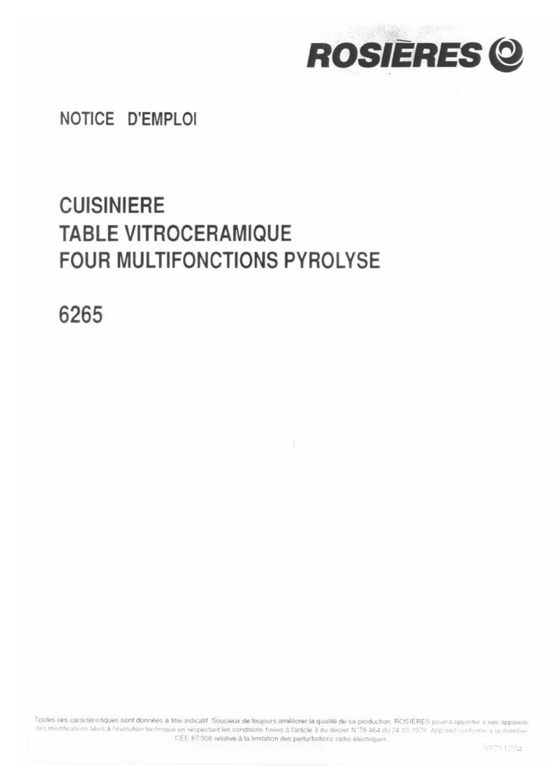 ROSIERES 6265 User Manual