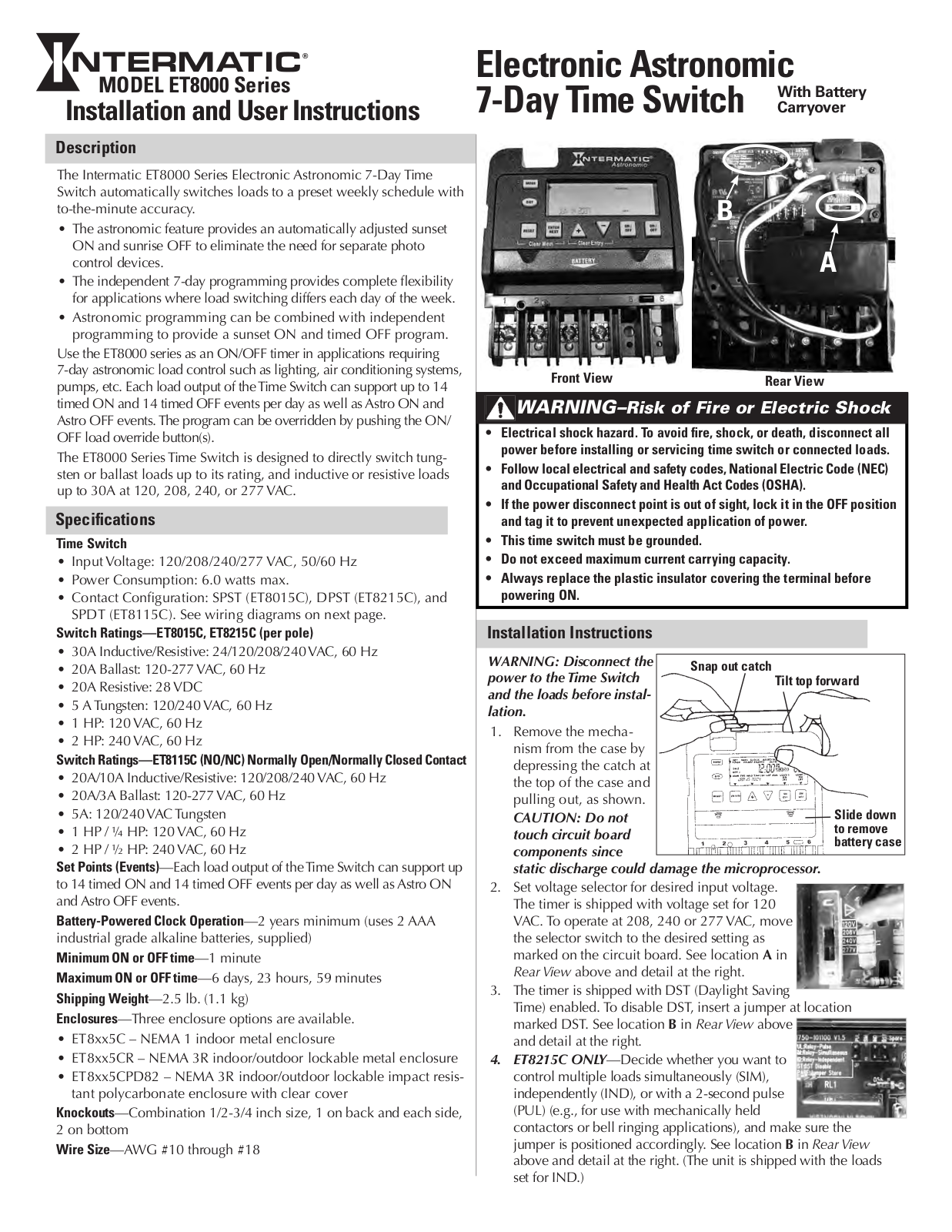 Intermatic ET8000 Owner's Manual