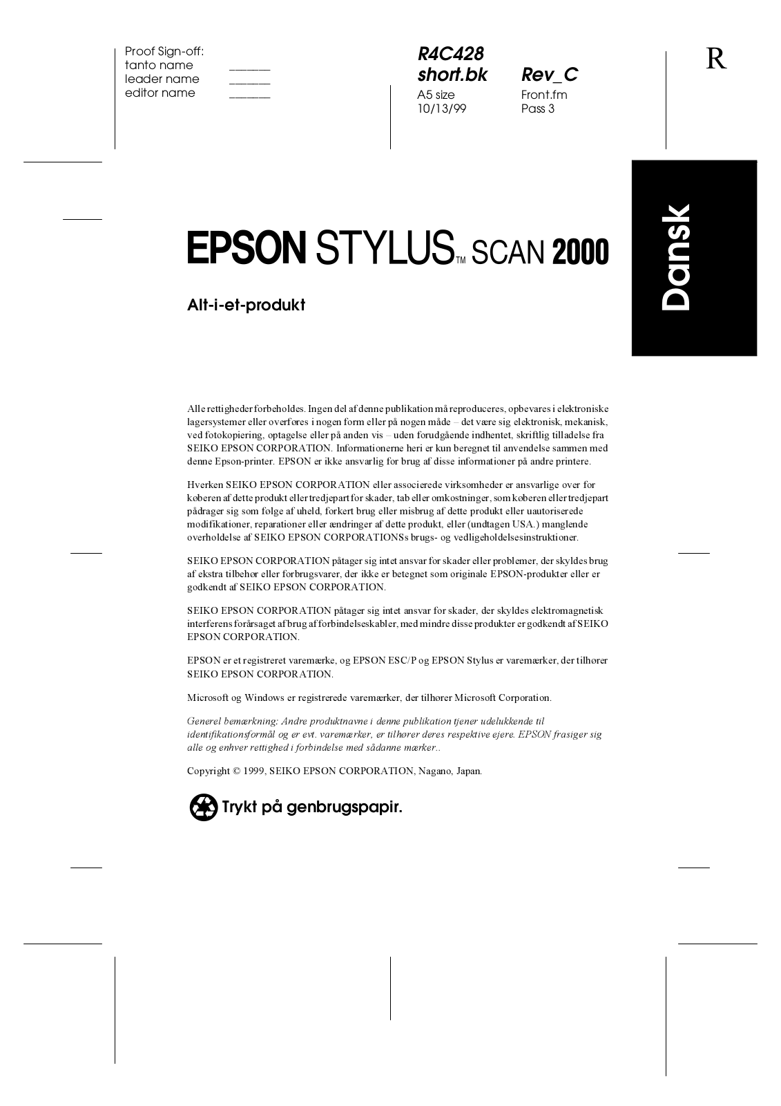 Epson STYLUS SCAN 2000 User Manual