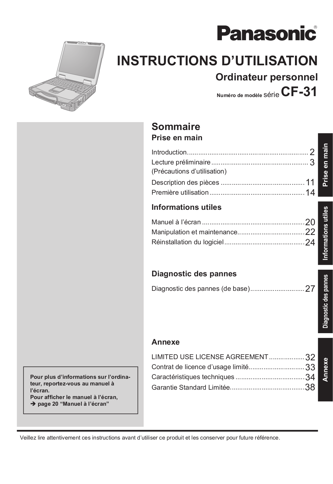 Panasonic CF-31JZGJXFQ Operating Instruction