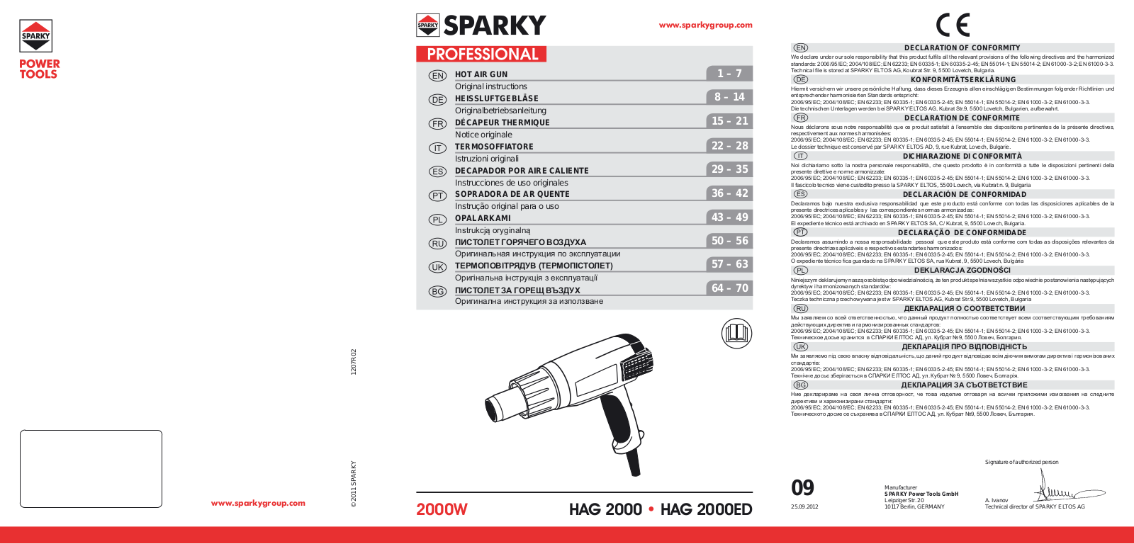 Sparky HAG 2000E User Manual