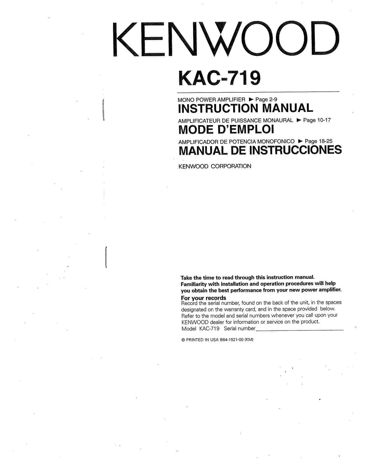 Kenwood KAC-719 Owner's Manual