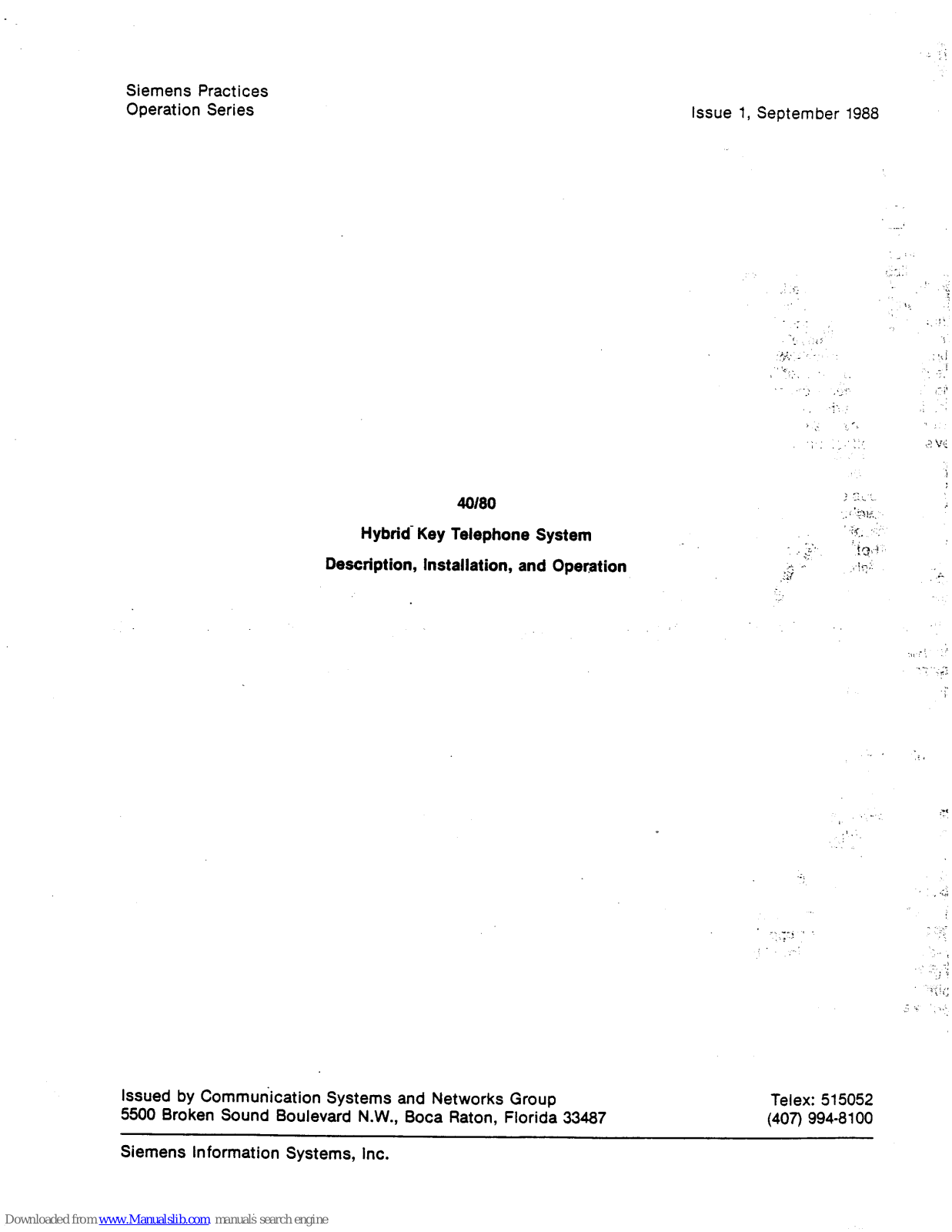 Siemens 40/80 Installation And Operation Manual