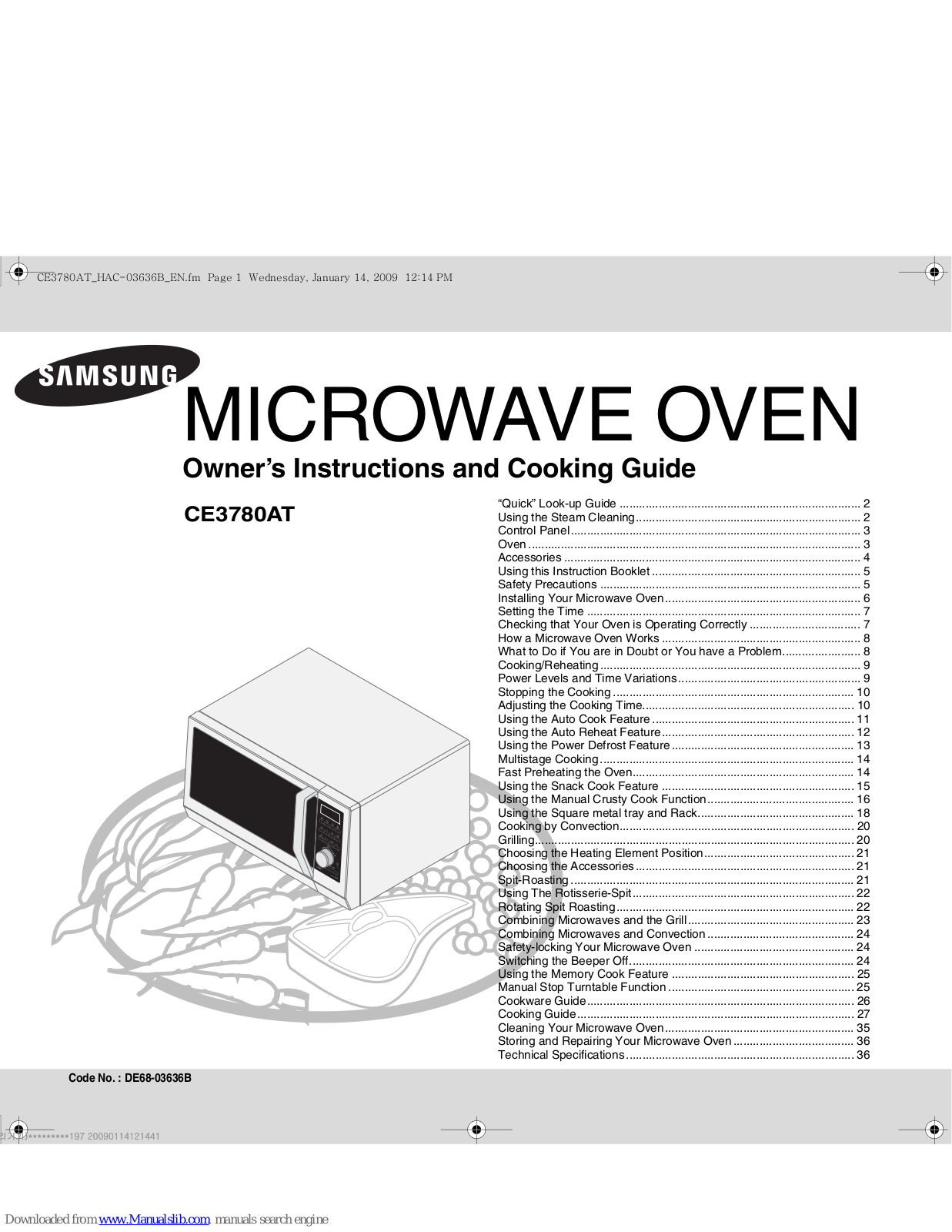 Samsung CE3780AT Owner's Instructions And Cooking Manual