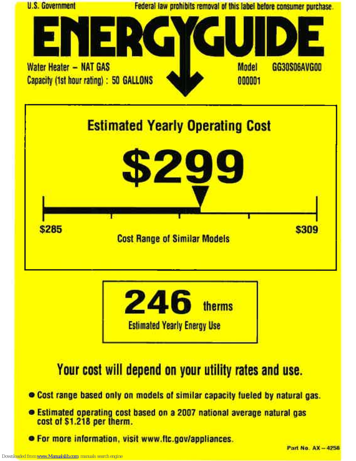 GE GG30S06AVG, GG30S06AVG00 Energy Manual