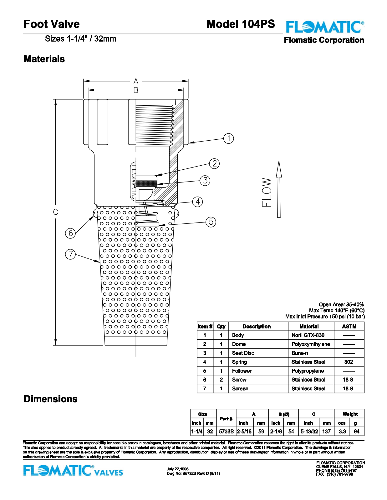 Flomatic 104PS Parts List