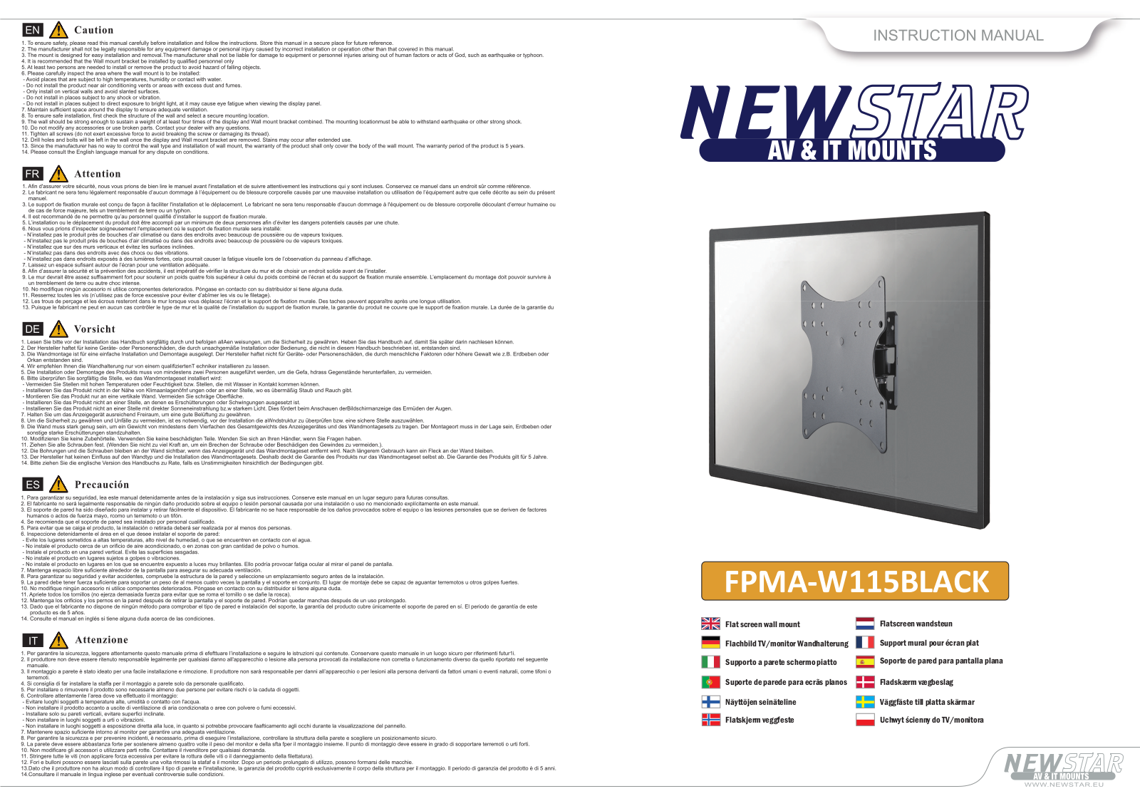 Newstar FPMA-W115BLACK User Manual