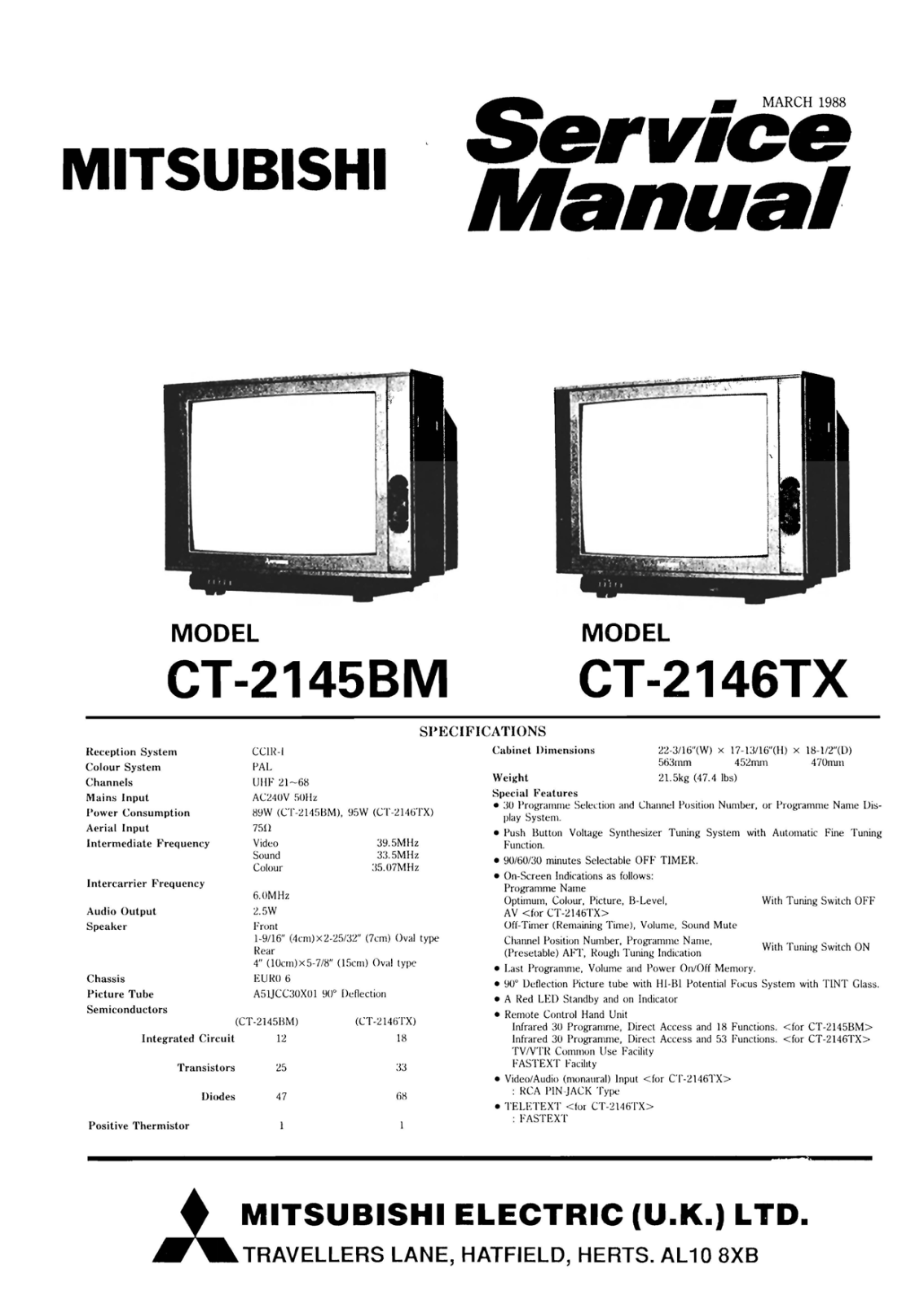 Mitsubishi CT-2145BM, CT-2146TX Schematic