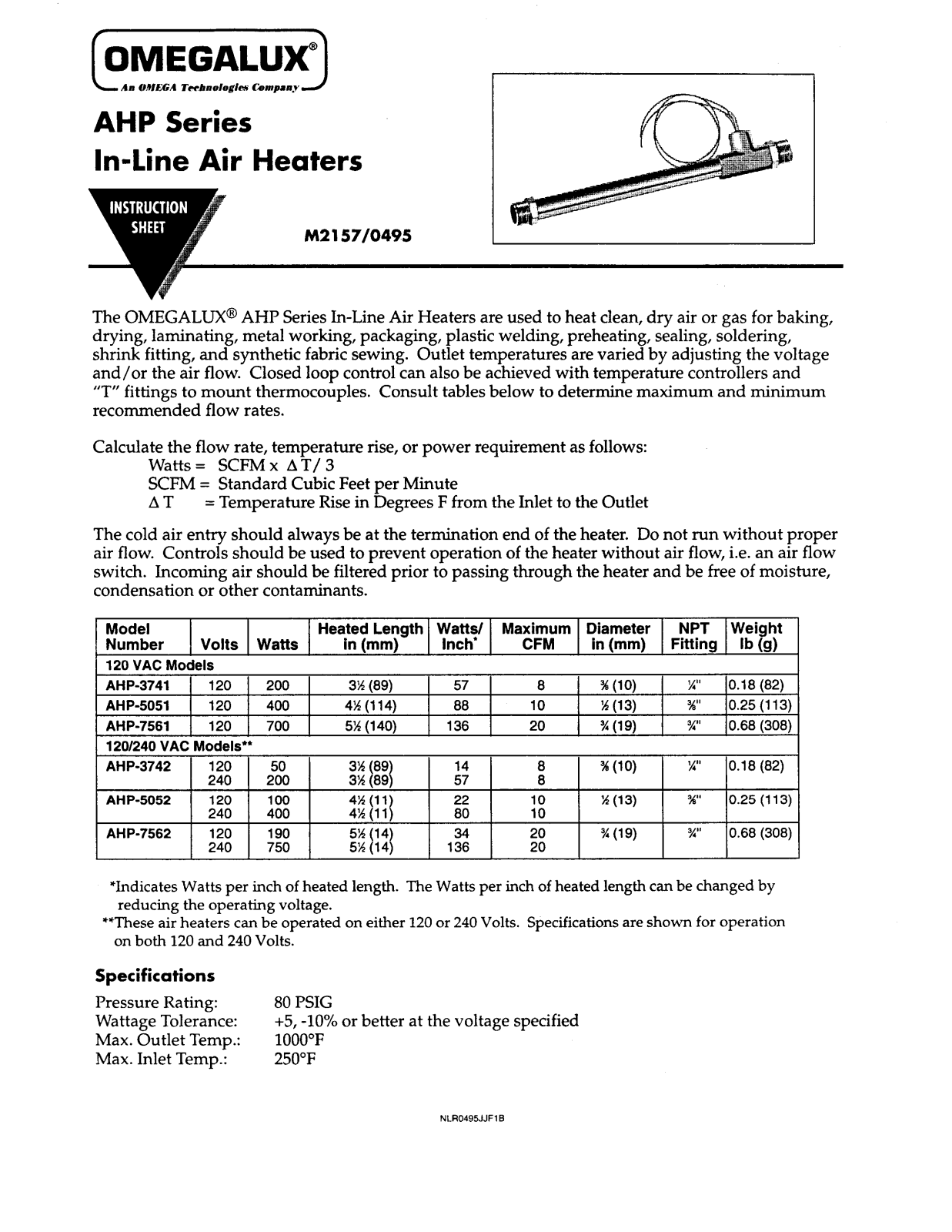 Omega Products AHP-3742 Installation  Manual