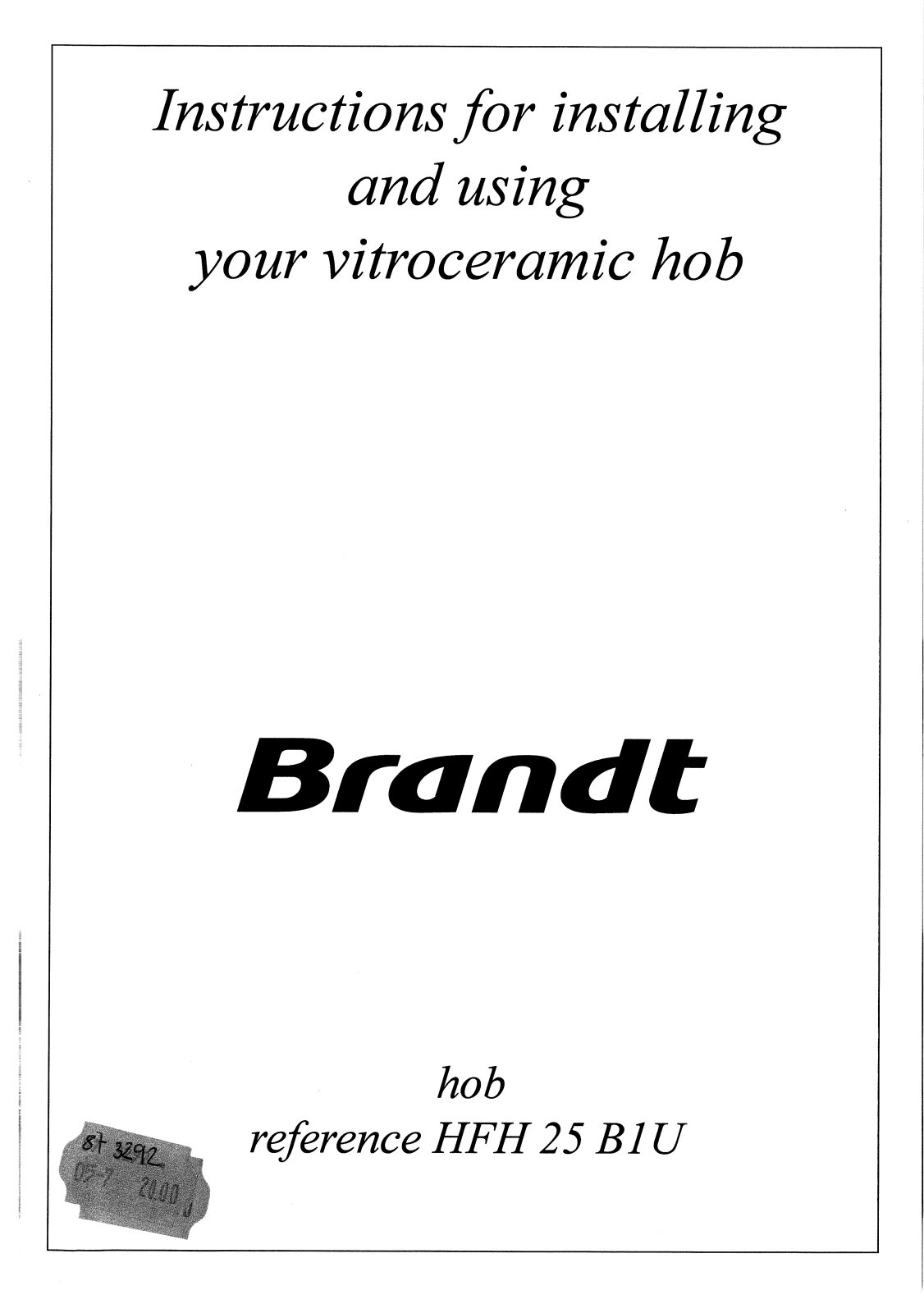 BRANDT HFH25B1U User Manual