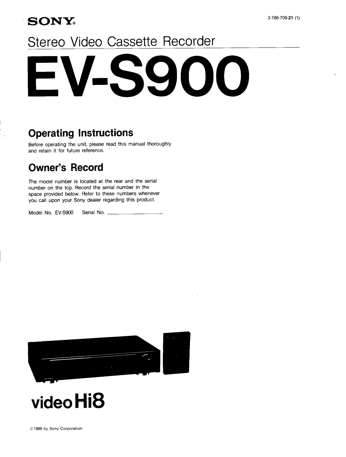 Sony EVS900 Operating Manual
