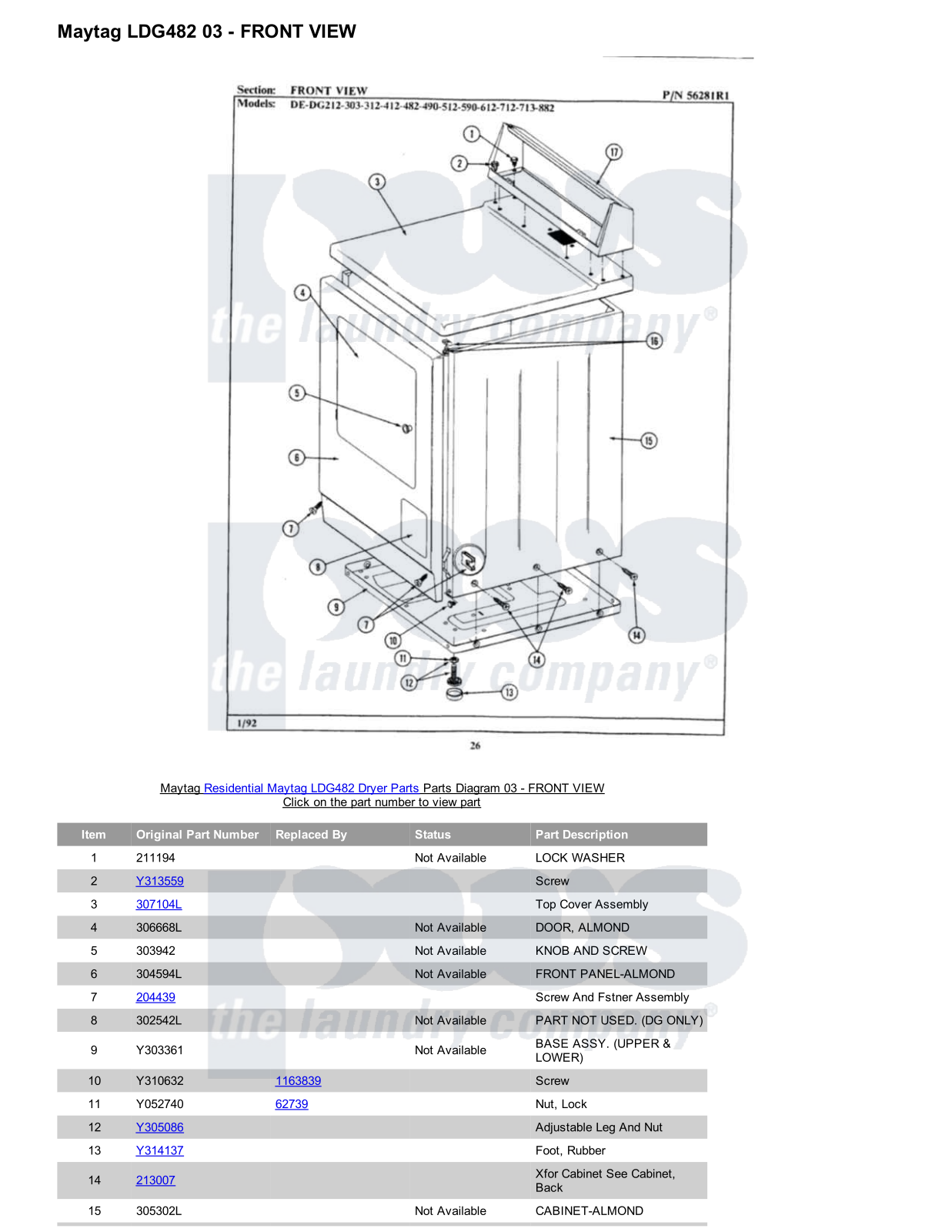 Maytag LDG482 Parts Diagram