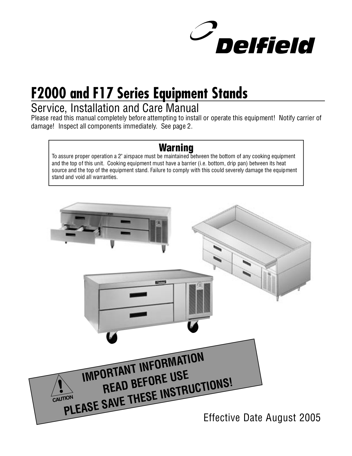 Delfield F2000 Series, F17 Series Operation Manual